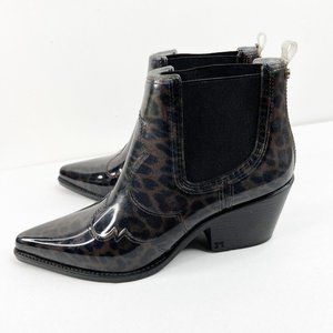 Sam Edelman Chelsea Rain Ankle Boots Womens Sz 9M Black Brown Leopard Print